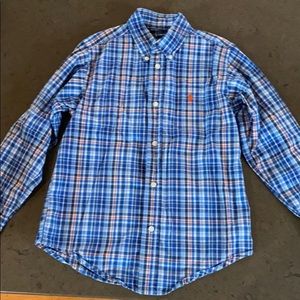 Boys Polo blue plaid button down shirt.